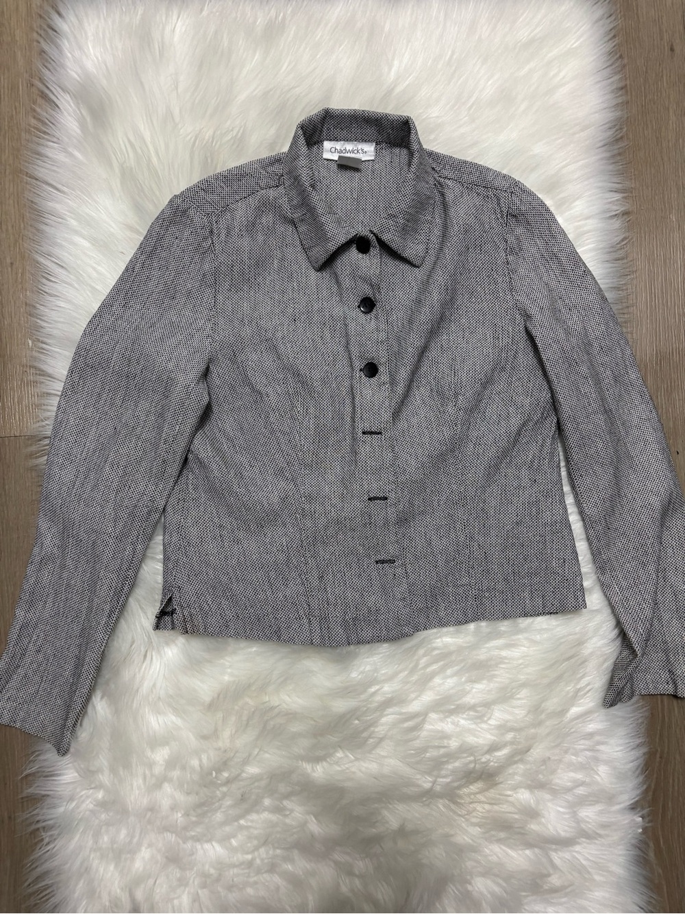 Chadwicks Gray Herringbone Button-Front Jacket